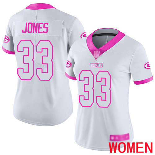Green Bay Packers Limited White Pink Women #33 Jones Aaron Jersey Nike NFL Rush Fashion->green bay packers->NFL Jersey
